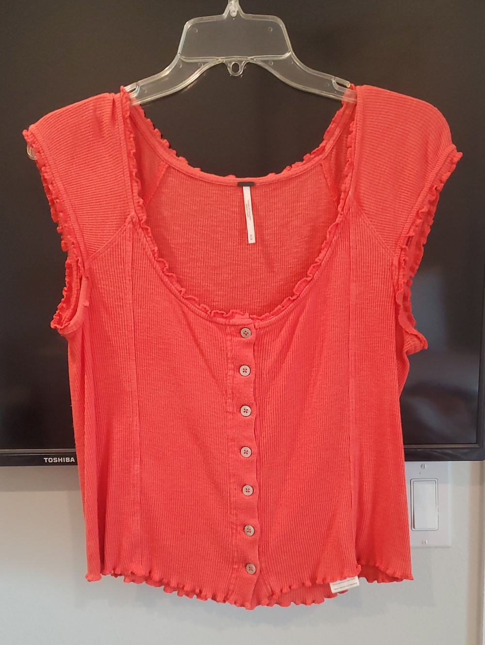 Free People Coral Button-Front Ribbed Tank